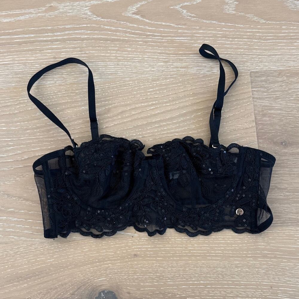Guess Lace Sequins Bra Nancy Size 34B Black